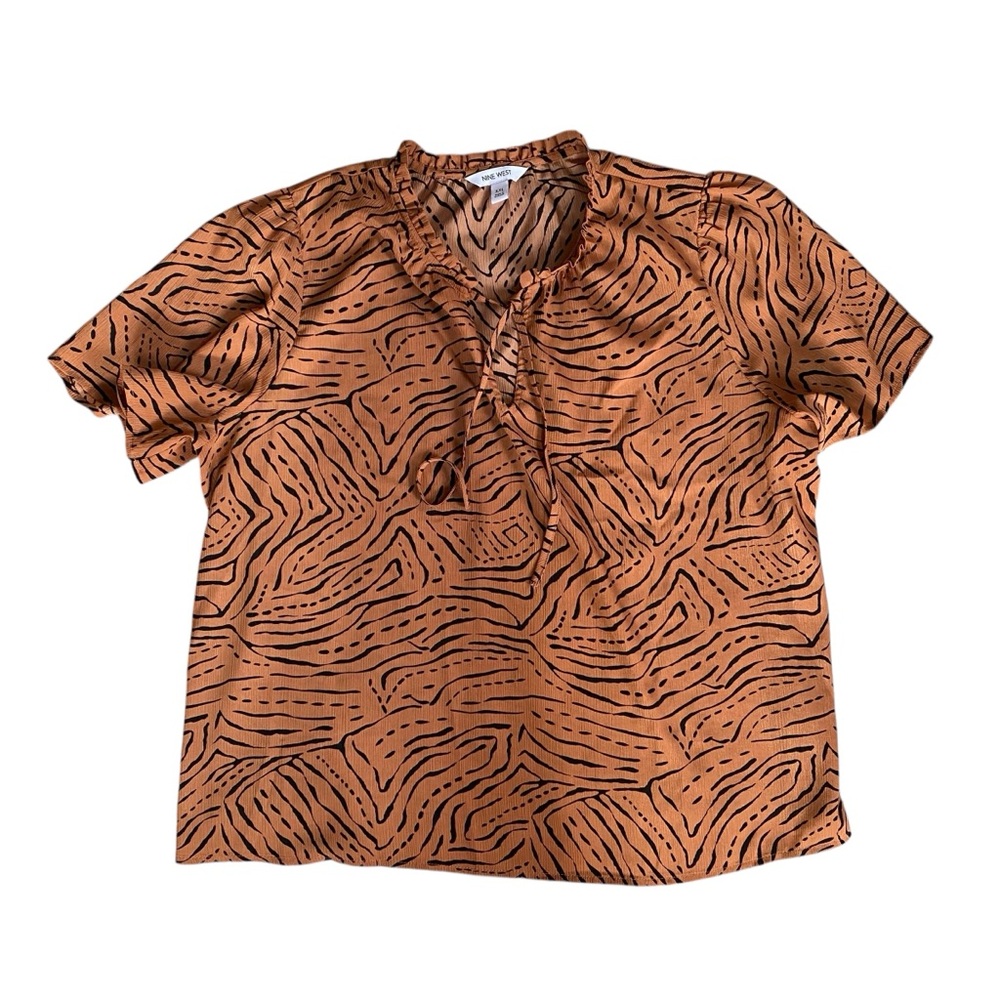 Nine West XXL Short‎ Sleeve Tribal Gathered Tie T-shirt
